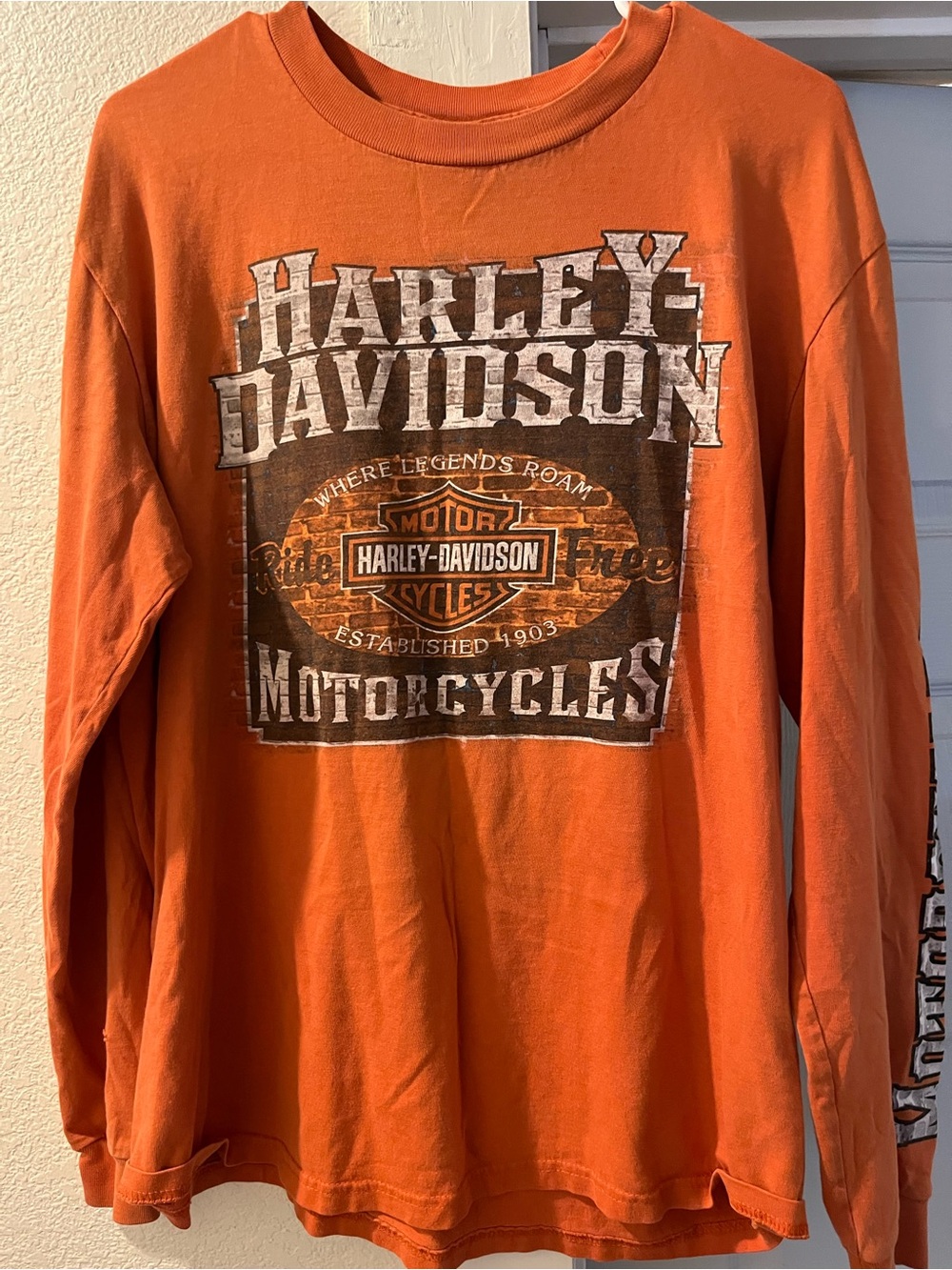 Harley-Davidson Orange Long Sleeve Motorcycle Graphic Tee